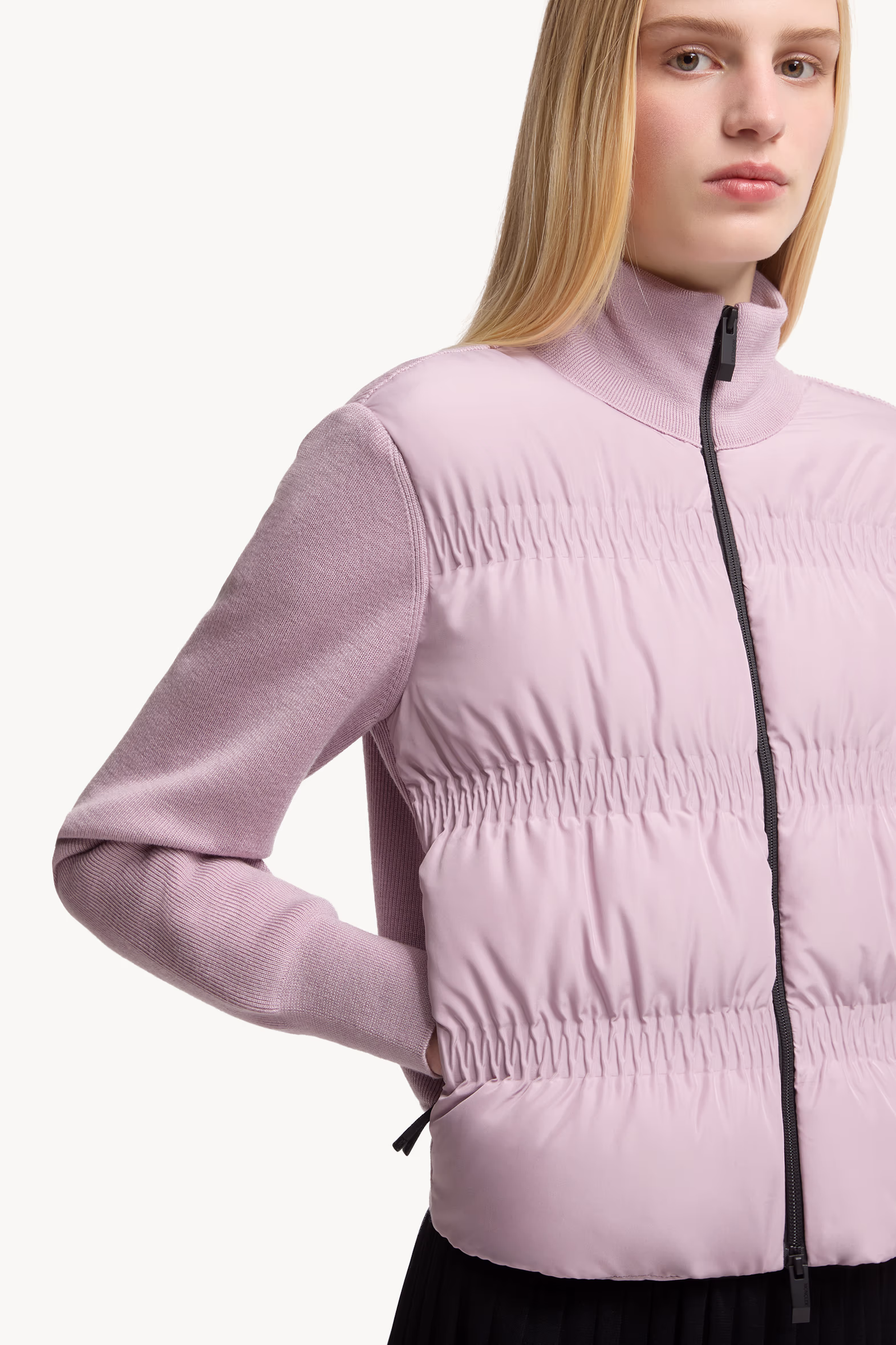 Cardigan zippé matelassé en laine Femmes Rose Poudré Moncler 6